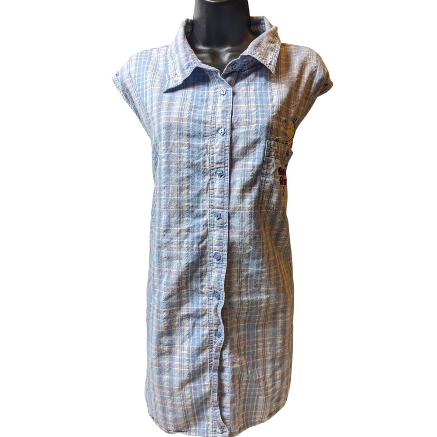 Looney Tunes Tweety Bird Women 26W 28W Sleeveless Button Up Shirt Embroidered