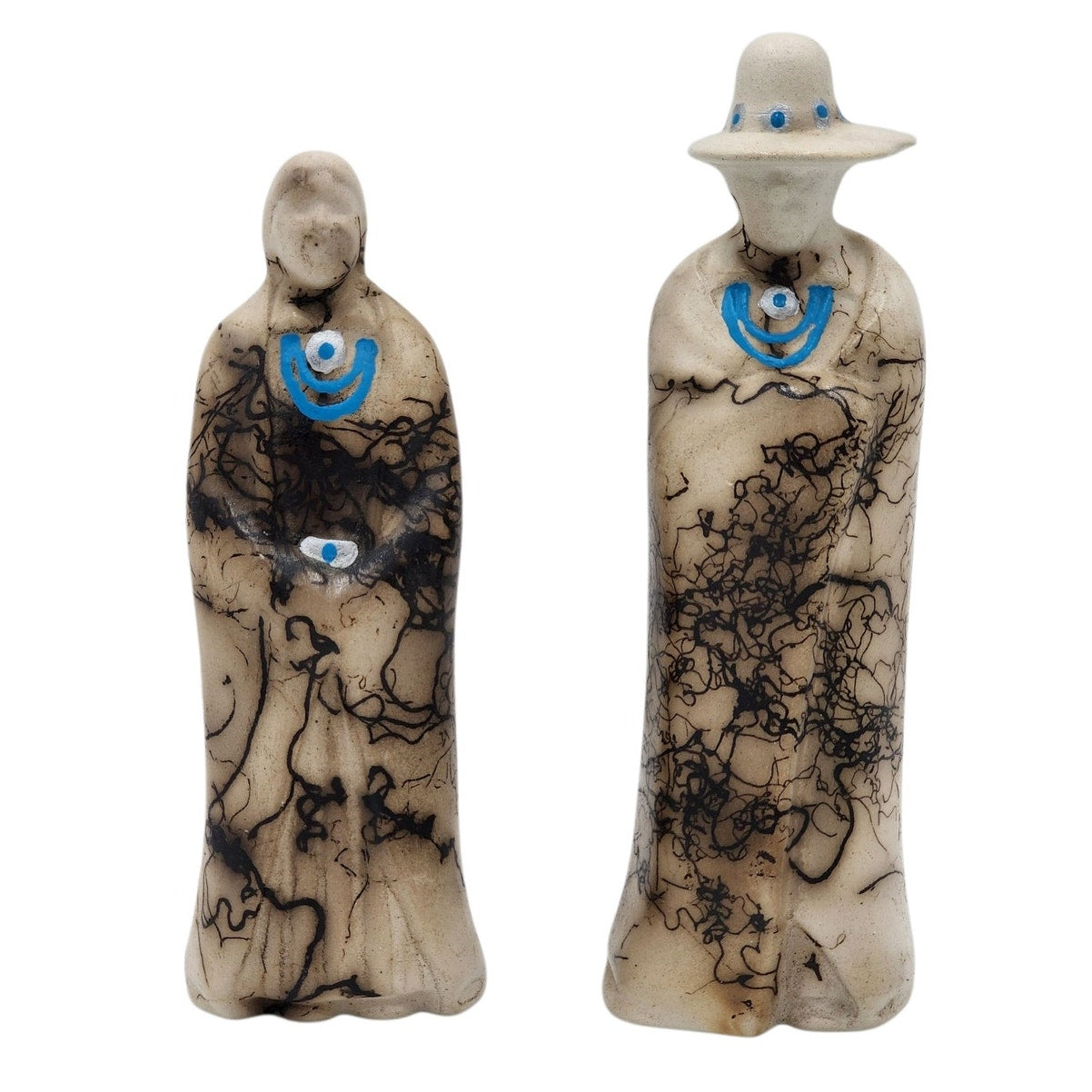 Native American Horsehair Pottery Figurines Southwest Sculpture Couple Pair 6"