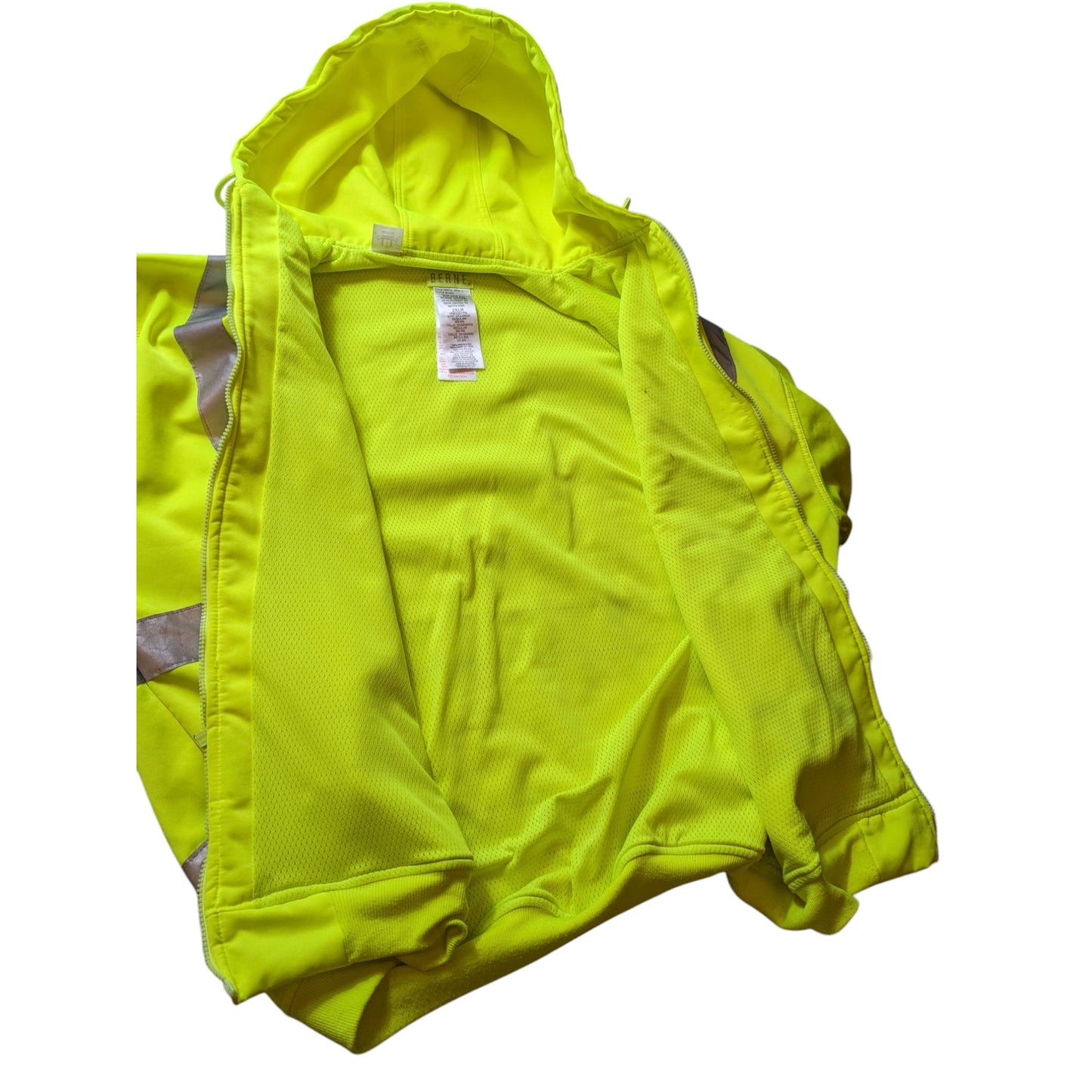 Berne Hi-Vis Hoodie Men 2XL Yellow Reflective Zip Safety Sweatshirt Construction