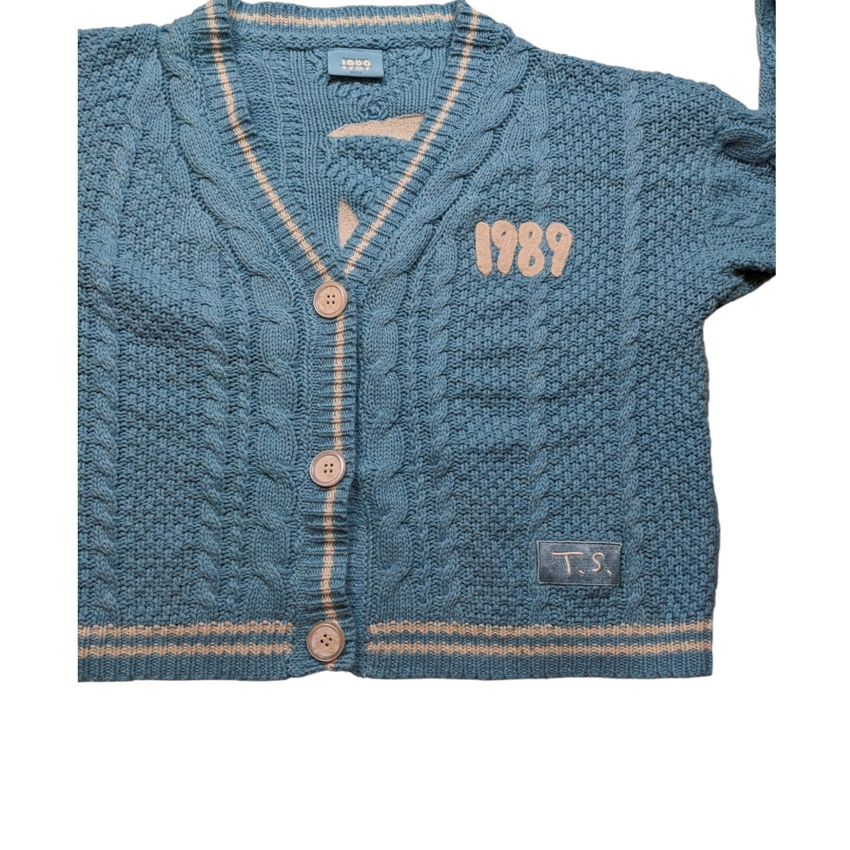 Taylor Swift 1989 Cardigan Womens Medium Large Blue Cable Knit Seagull Button