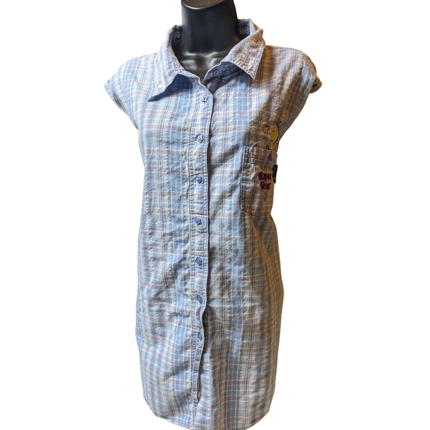 Looney Tunes Tweety Bird Women 26W 28W Sleeveless Button Up Shirt Embroidered