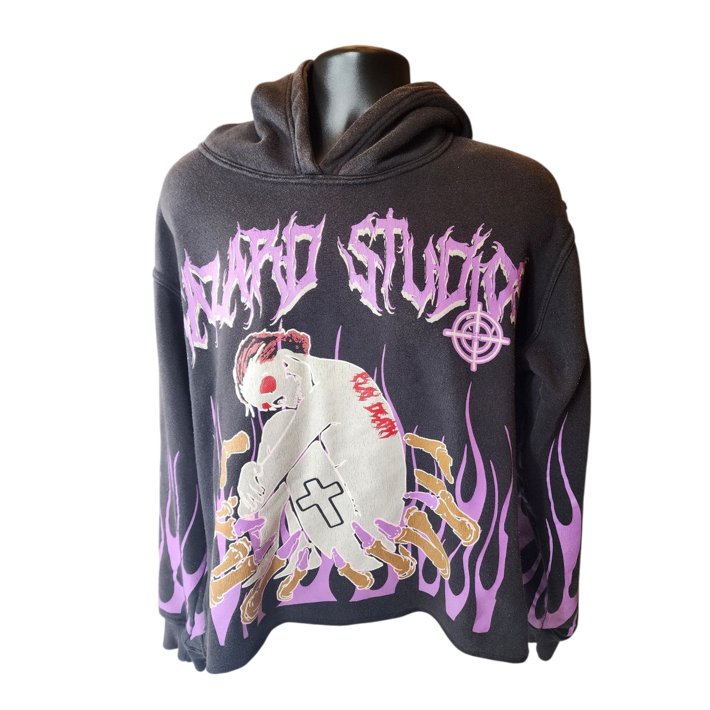 Hazard Hoodie Men Medium Graphic Flame Skeleton Goth Streetwear Sweatshirt