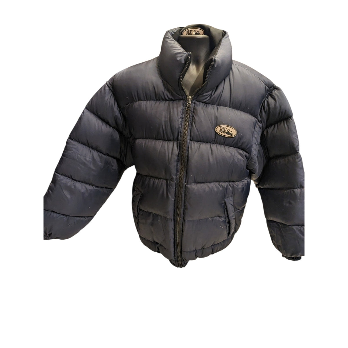 First Down Puffer Jacket Mens Medium Navy Duck Down Feather Y2K Streetwear Coat
