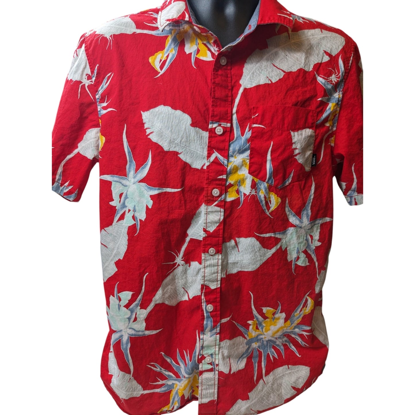 VANS Off the Wall Hawaiian Camp Shirt Mens Medium Tropical Floral Button Y2K