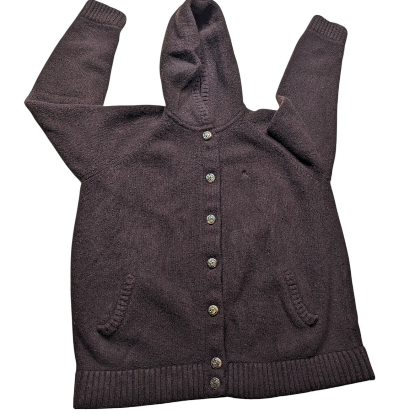 Lauren Ralph Lauren Hooded Cardigan Womens 2X Wool Cashmere Angora Sweater Horse