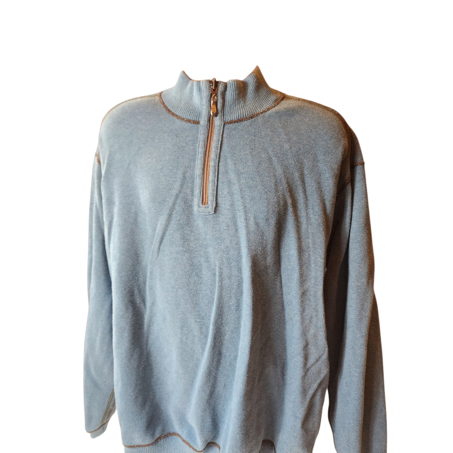 Tommy Bahama Reversible 1/4 Zip Pullover Mens 2XL Brown Blue Sweater Casual Knit