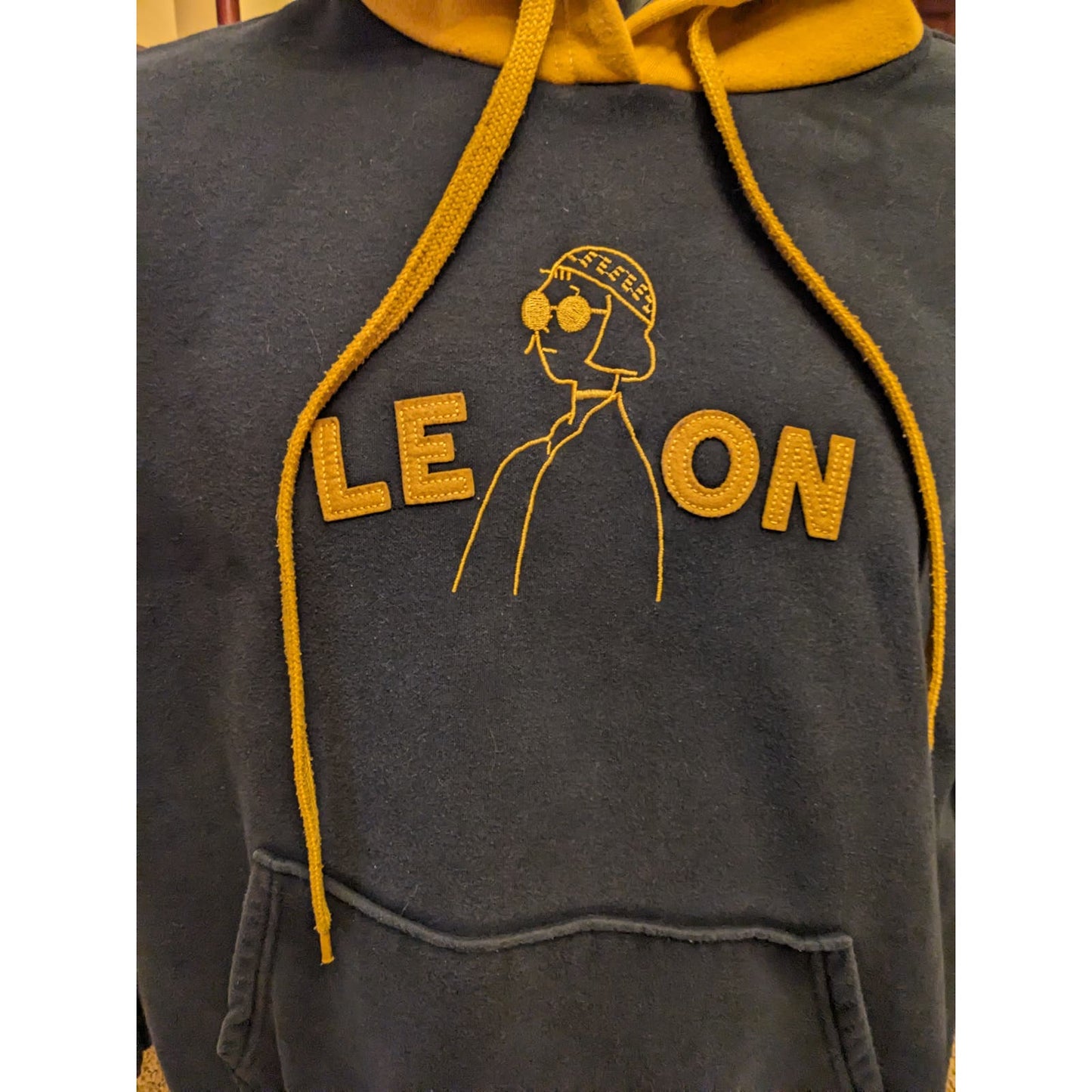 Leon Gosister Mens Small Hoodie Yellow Black Pullover Long Sleeve Streetwear