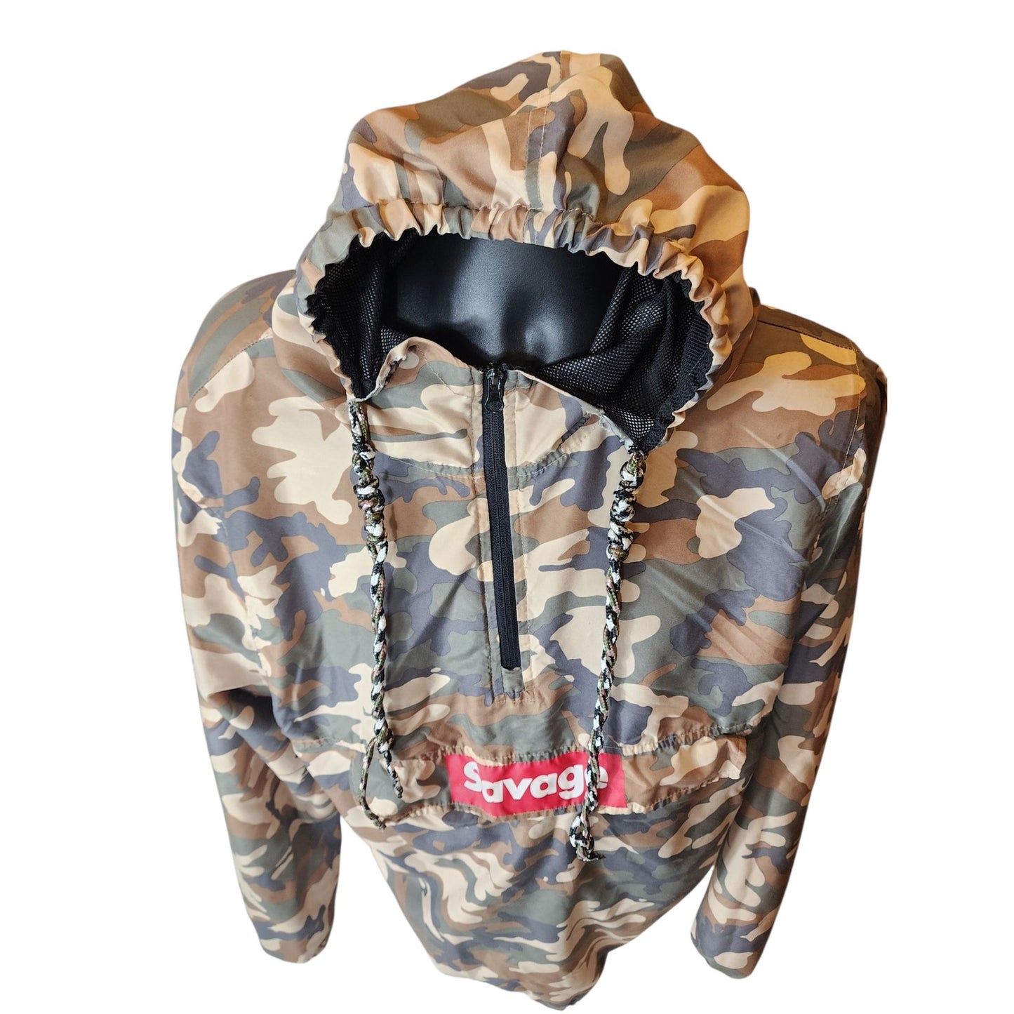 Carbon Savage Camo Pullover Windbreaker Hoodie Mens Large Womens XL Mesh Skater