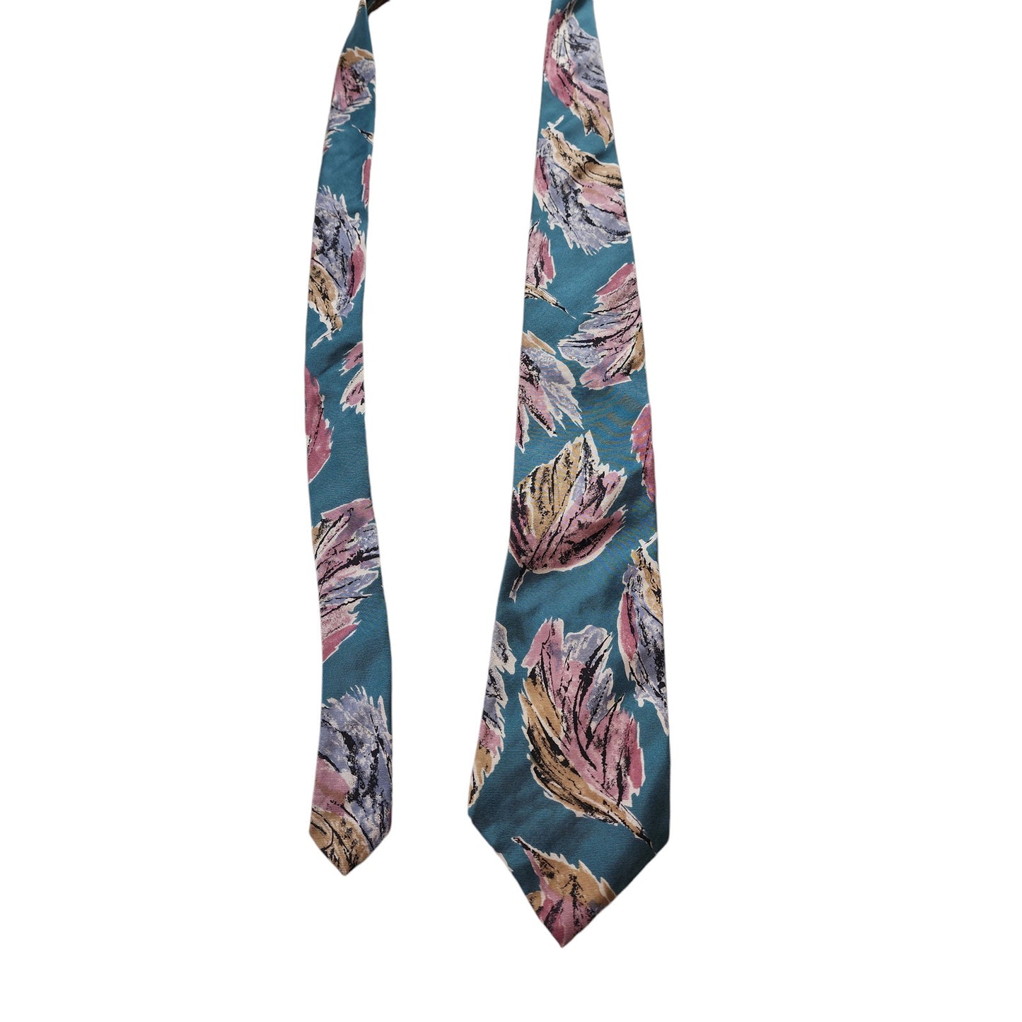 Oscar de la Renta Mens Tie Vintage Floral Print Teal Pink Neckwear Necktie