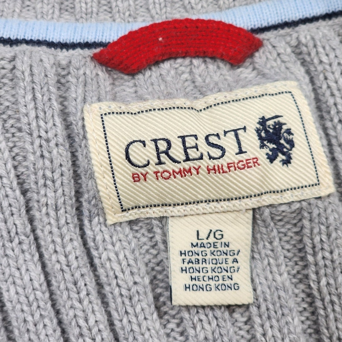 Tommy Hilfiger Crest Sweater Womens Large Quarter Cable Knit Pullover Preppy Y2K