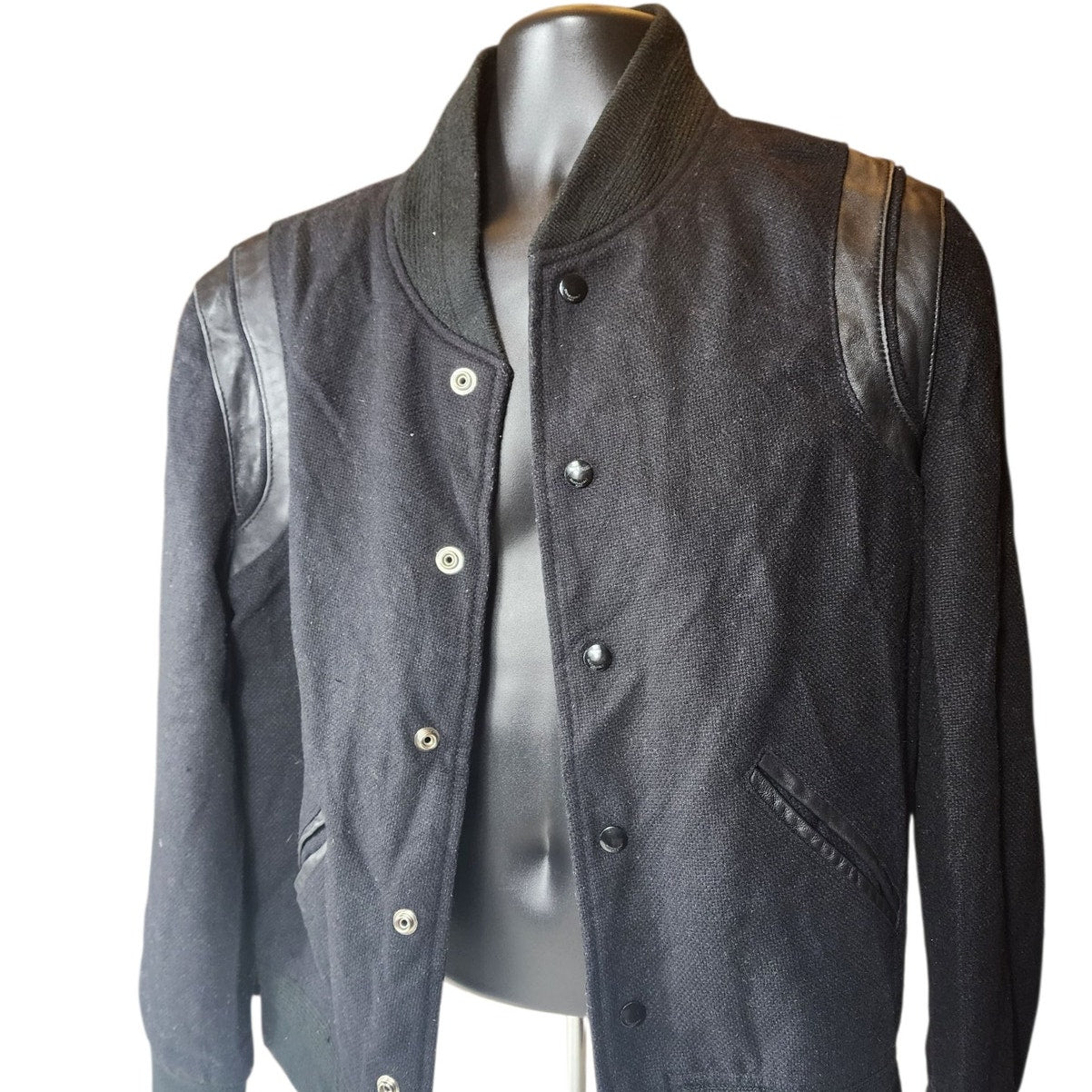 Saint Laurent Teddy Jacket Mens 52 Large Bomber Ribbed Collar Italy Paris Snap