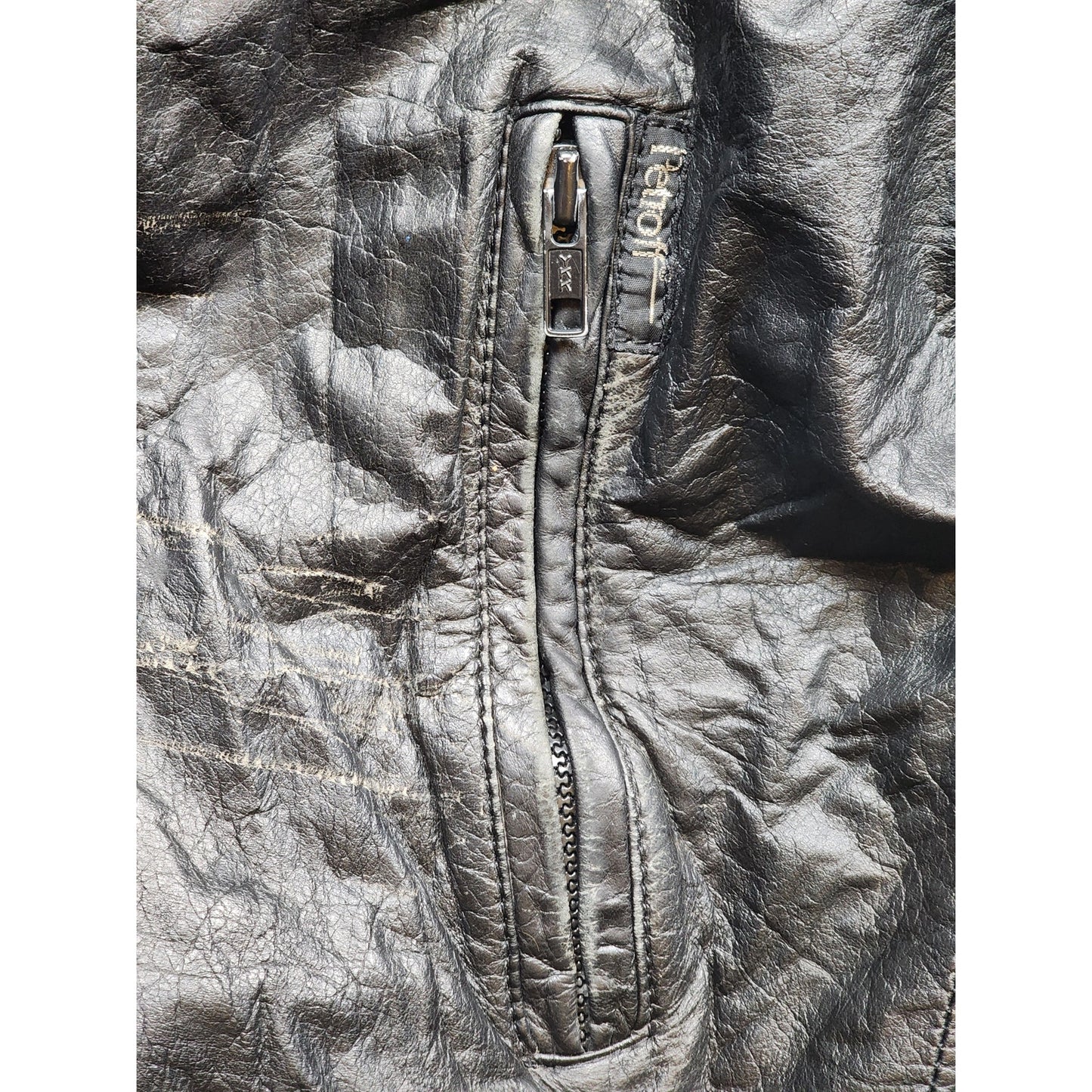 Petroff Leather Jacket Large 52 Zip Crinkle Bomber Vintage Moto Grunge 90s Y2K