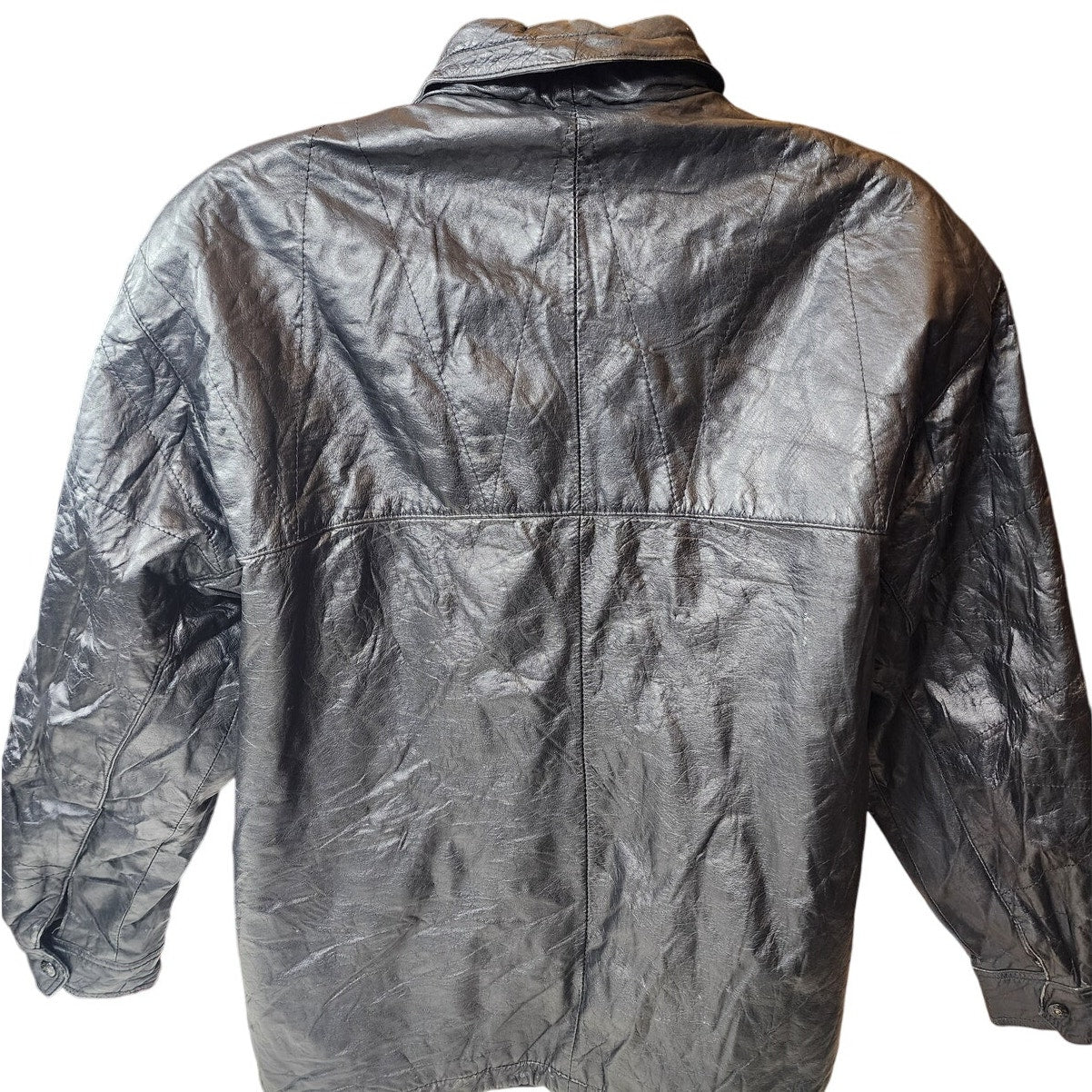 Petroff Leather Jacket Large 52 Zip Crinkle Bomber Vintage Moto Grunge 90s Y2K