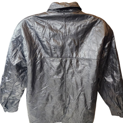 Petroff Leather Jacket Large 52 Zip Crinkle Bomber Vintage Moto Grunge 90s Y2K