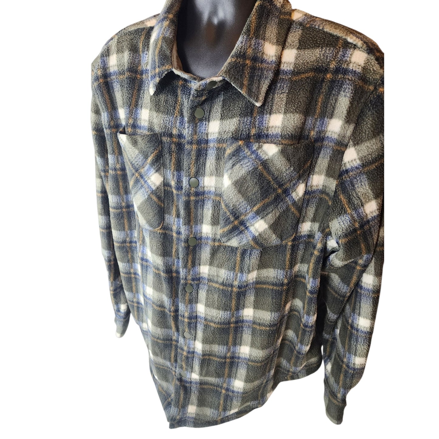 Marks Spencer M&S Fleece Jacquard Check Overshirt 3XL Flannel Shirt Jacket Snap
