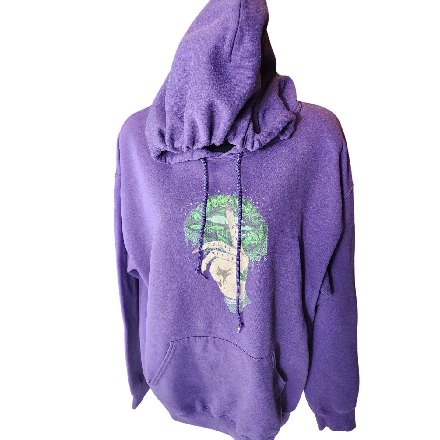 Jerzees Hoodie Women Large Graphic Lips Shh Finger Not Today Sweatshirt Y2K Rare