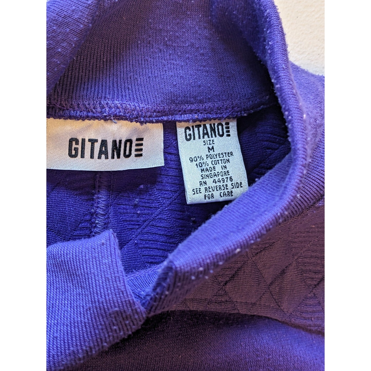 Vintage Gitano Sweatshirt Women Medium/Large Purple Quilted Pullover Mock Neck