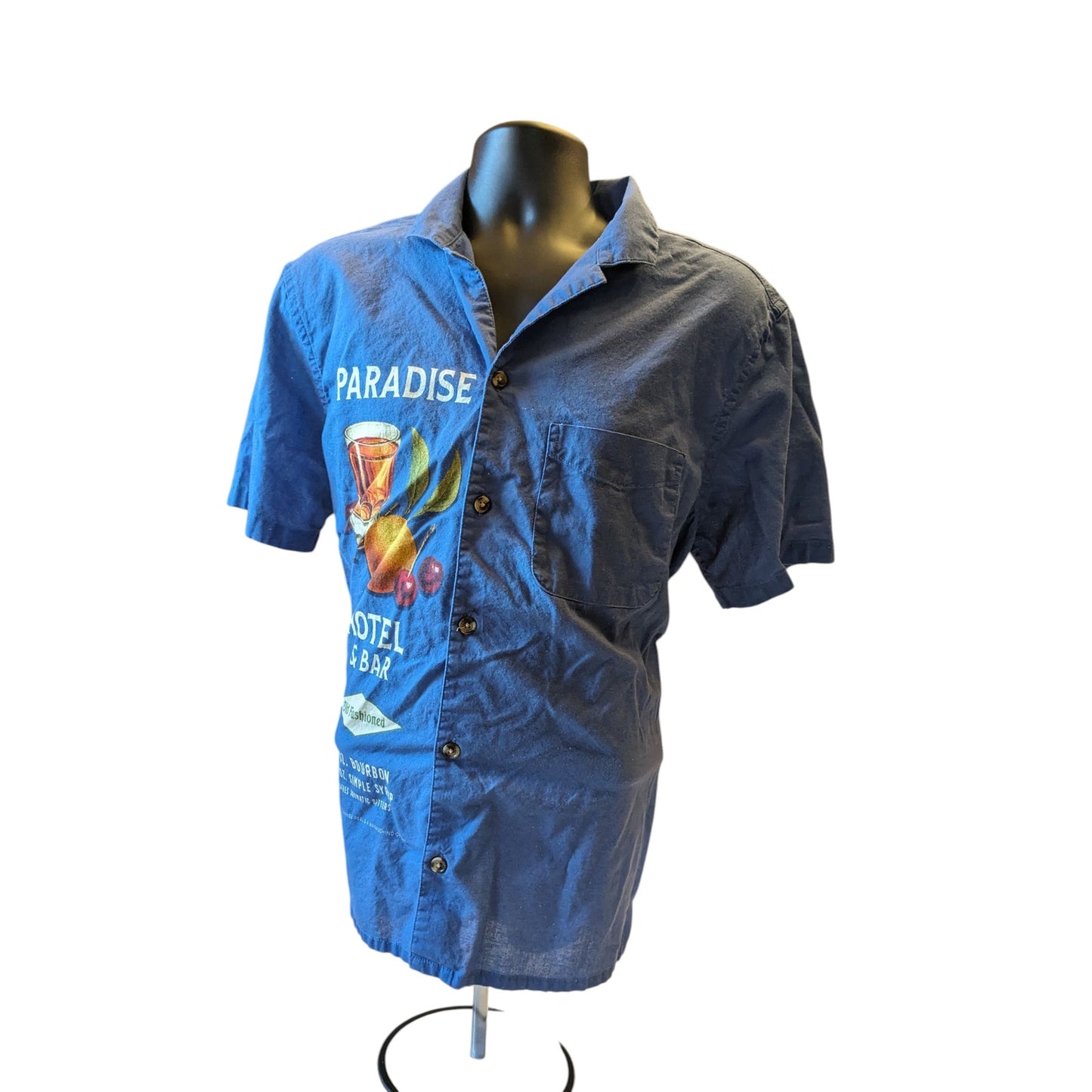 Old Navy Shirt Mens Large Linen Paradise Hotel Cocktail Graphic Beach Hawaiian