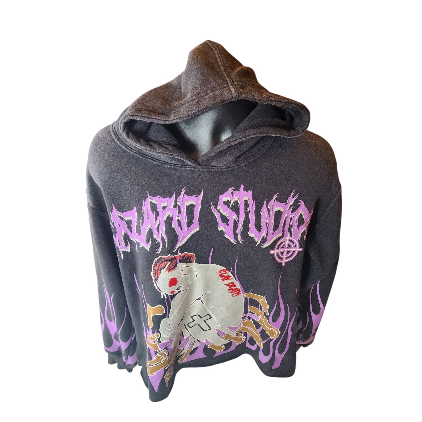 Hazard Hoodie Men Medium Graphic Flame Skeleton Goth Streetwear Sweatshirt