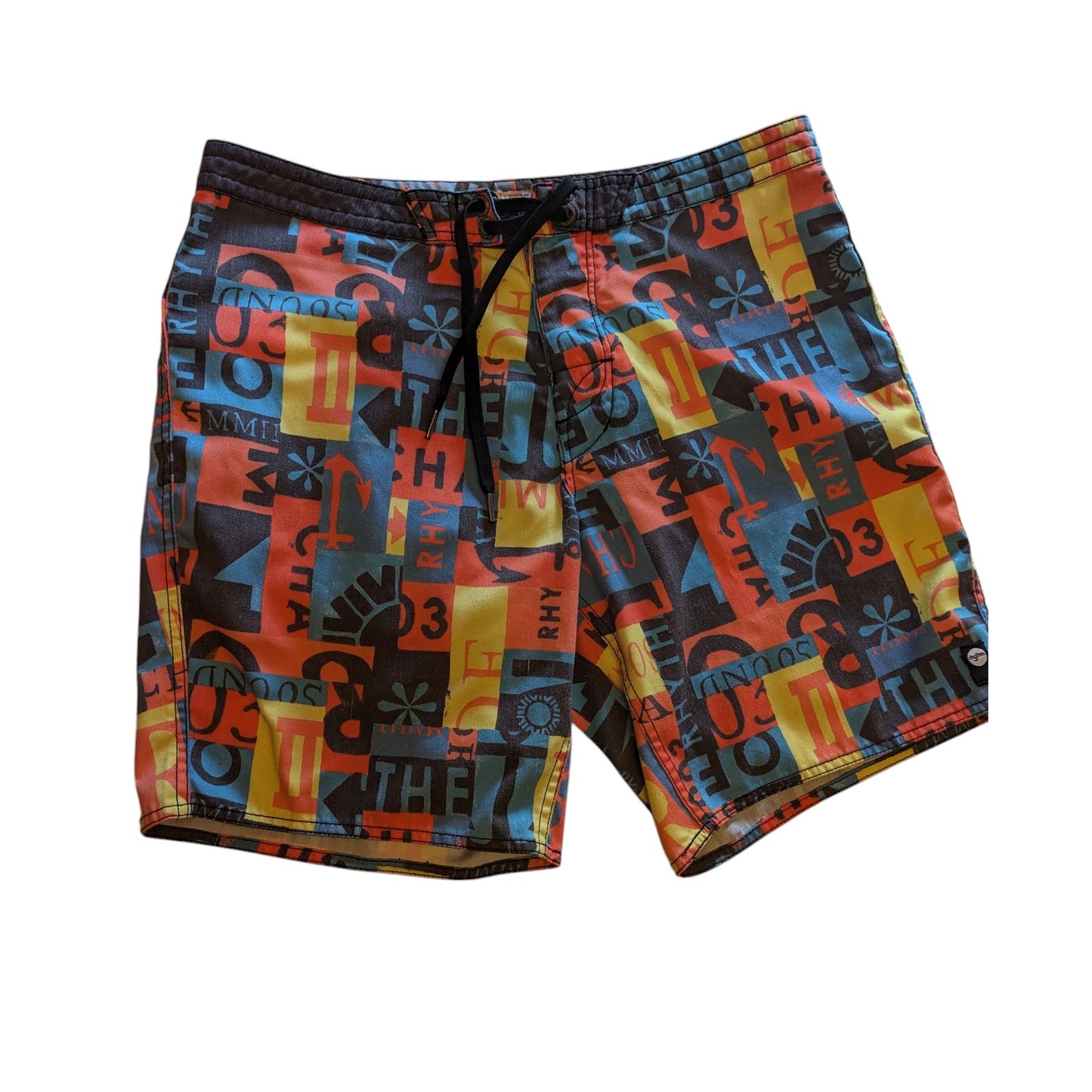 Rhythm Shorts Mens 34 Swim Trunks Board Colorful Print Surf Beachwear Drawstring