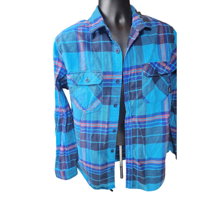 Burton Flannel Shirt Mens Large Blue Plaid Long Sleeve Button Skate Lumberjack