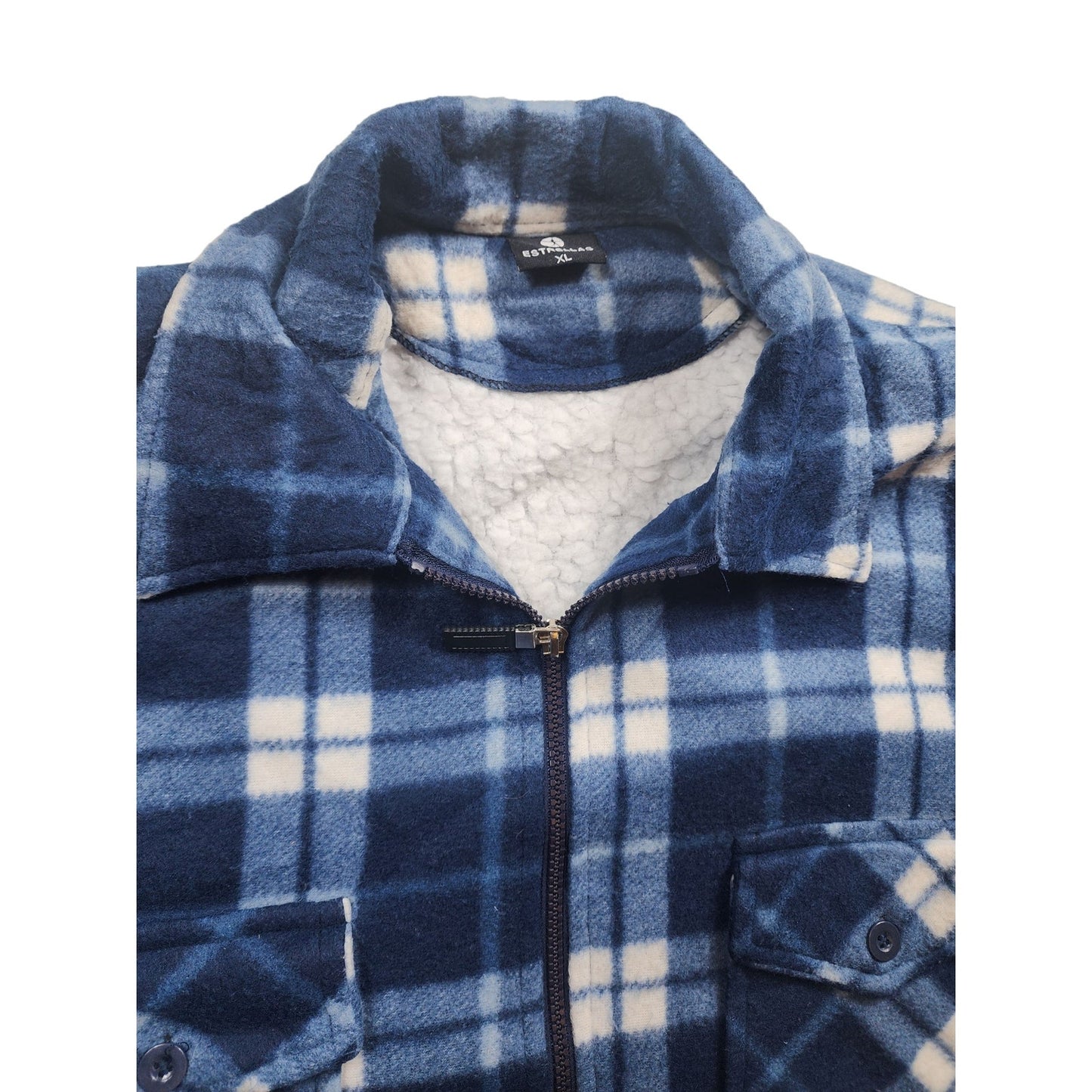 Estrellas Fleece Shirt Jacket Men XL Plaid Zip Sherpa Shacket Flannel Lumberjack