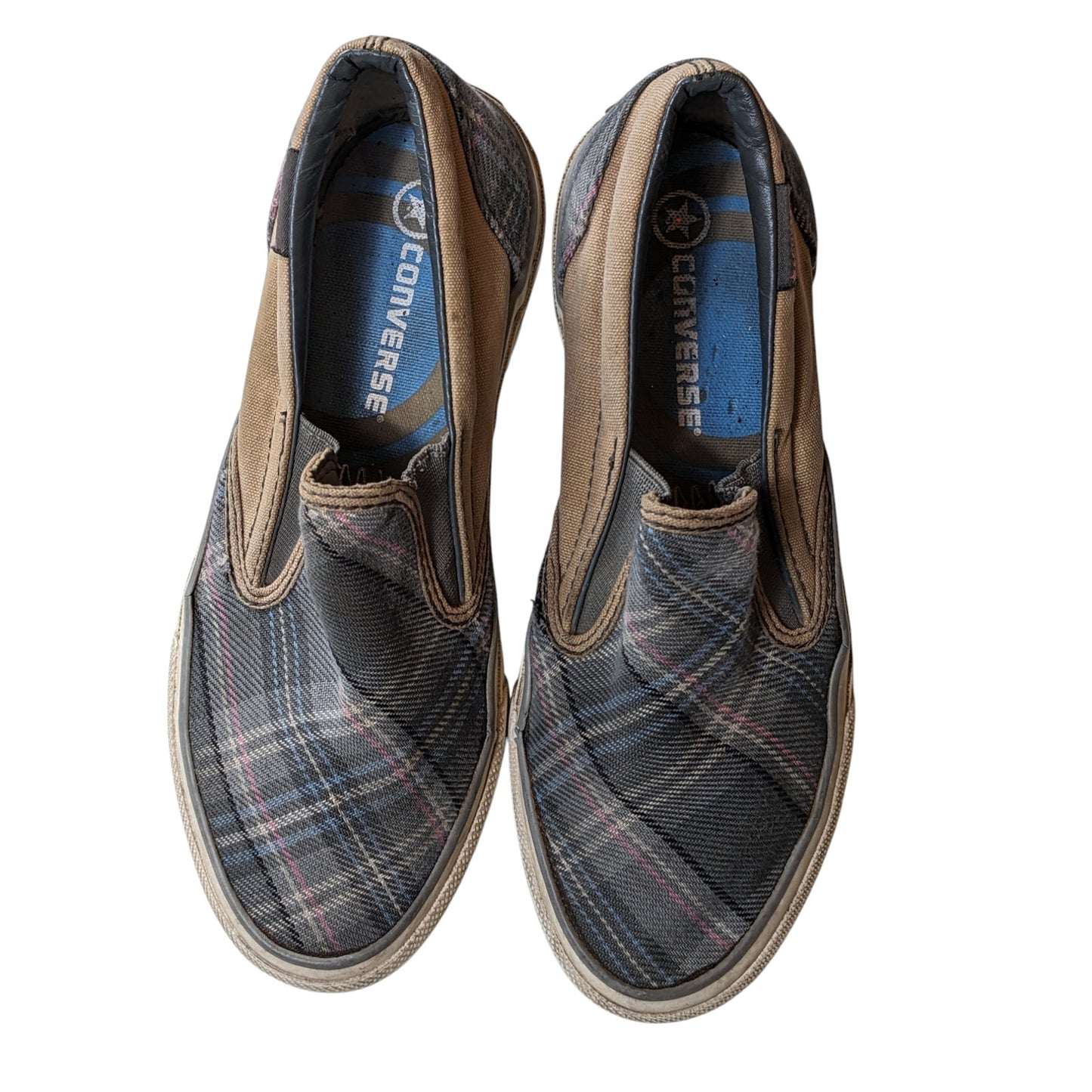 Converse All Star Plaid Slip On Shoes Mens 7 Womens 8.5 Canvas Sneakers Low Top