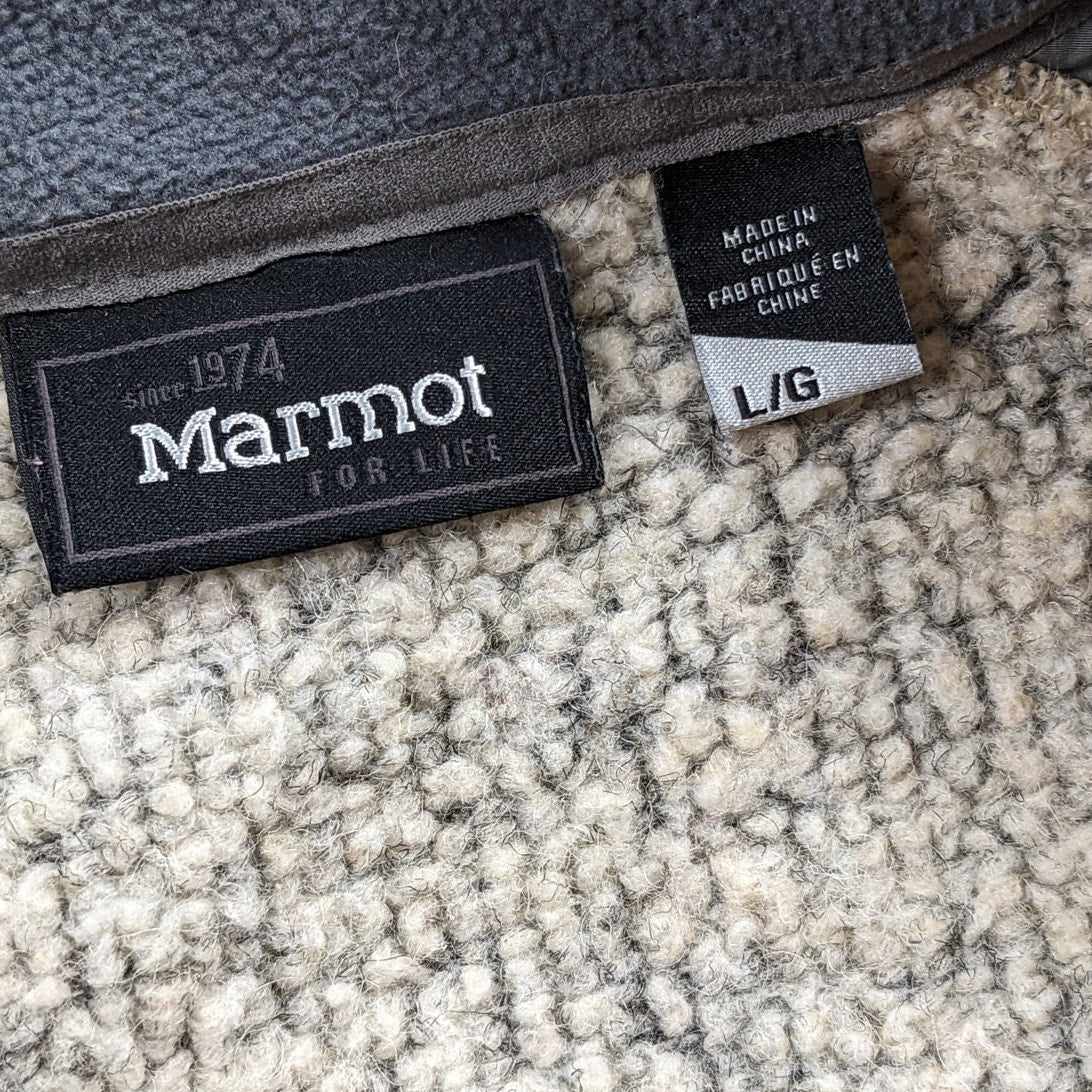 Marmot Full Zip Wool Blend Fleece Jacket Mens Large Gray Outdoor Hiking