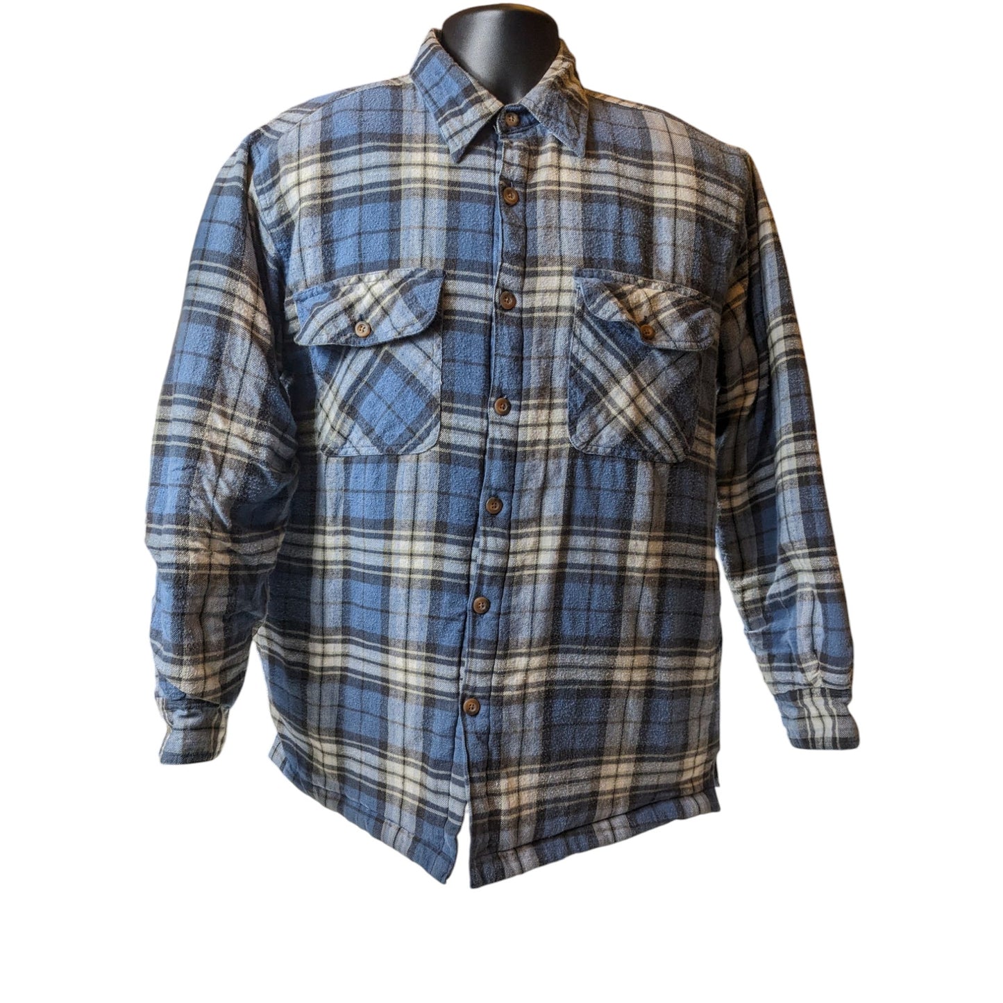 Canyon Guide Outfitters Quilted Flannel Jacket Mens Large Blue Plaid Shirt Coat