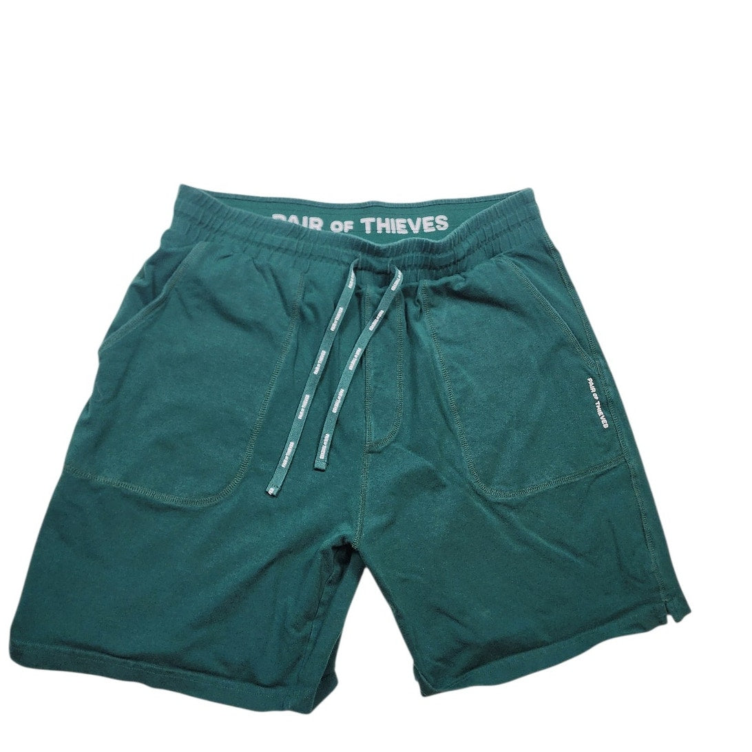 Pair of Thieves Shorts Mens Large Green Lounge Drawstring Pockets Elastic Waist