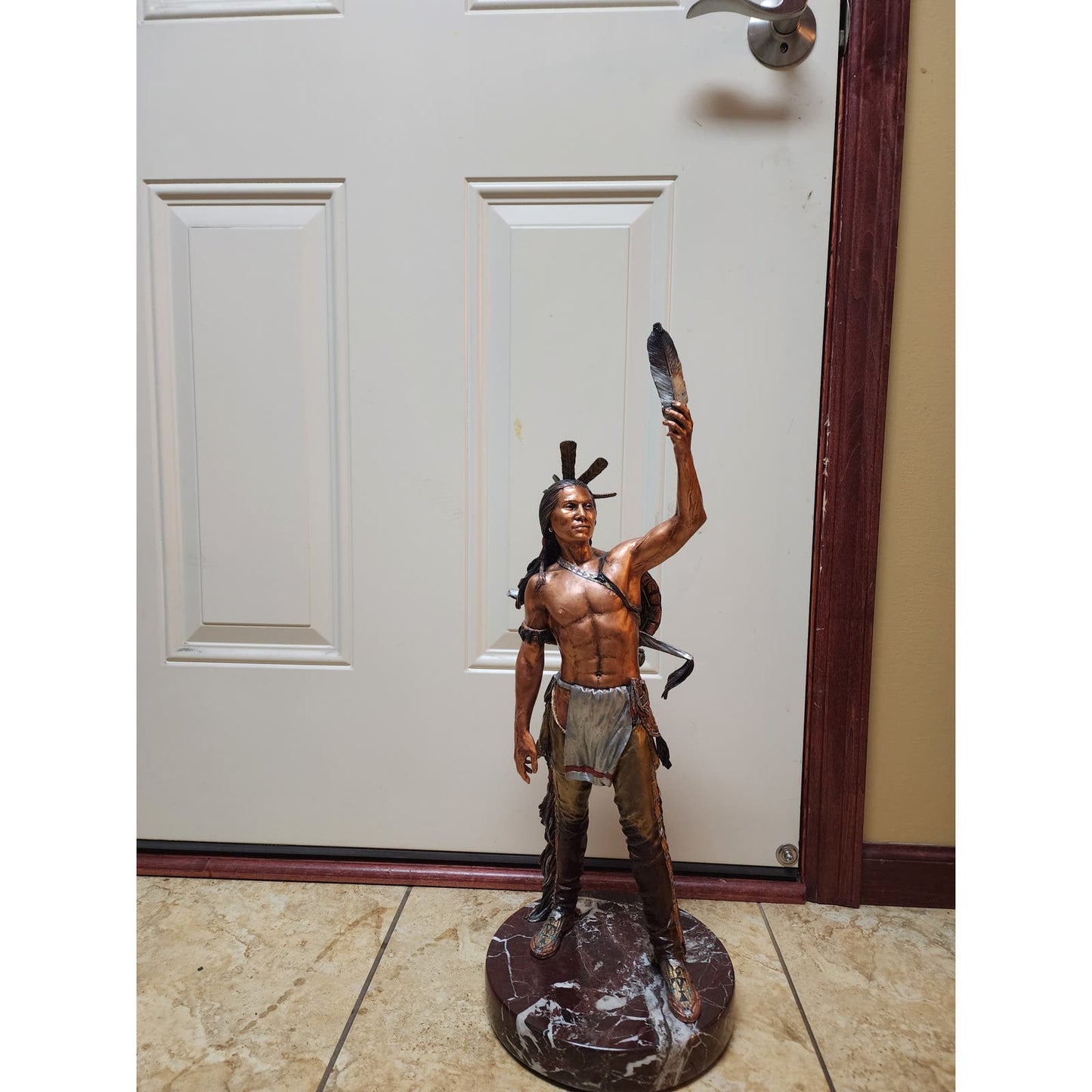 Christopher Pardell Bronze Sculpture Bears Heart Indian Coupe Feather Mixed Media Signed 24"
