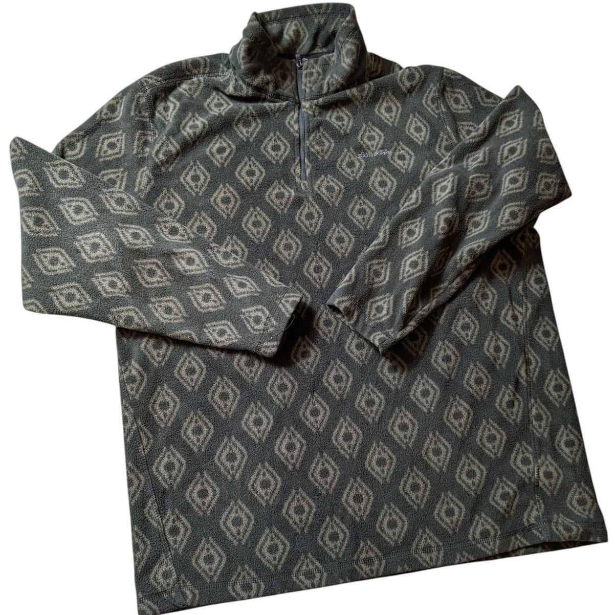 Eddie Bauer Men's Large Fleece Pullover Jacket Aztec Diamond Pattern Green