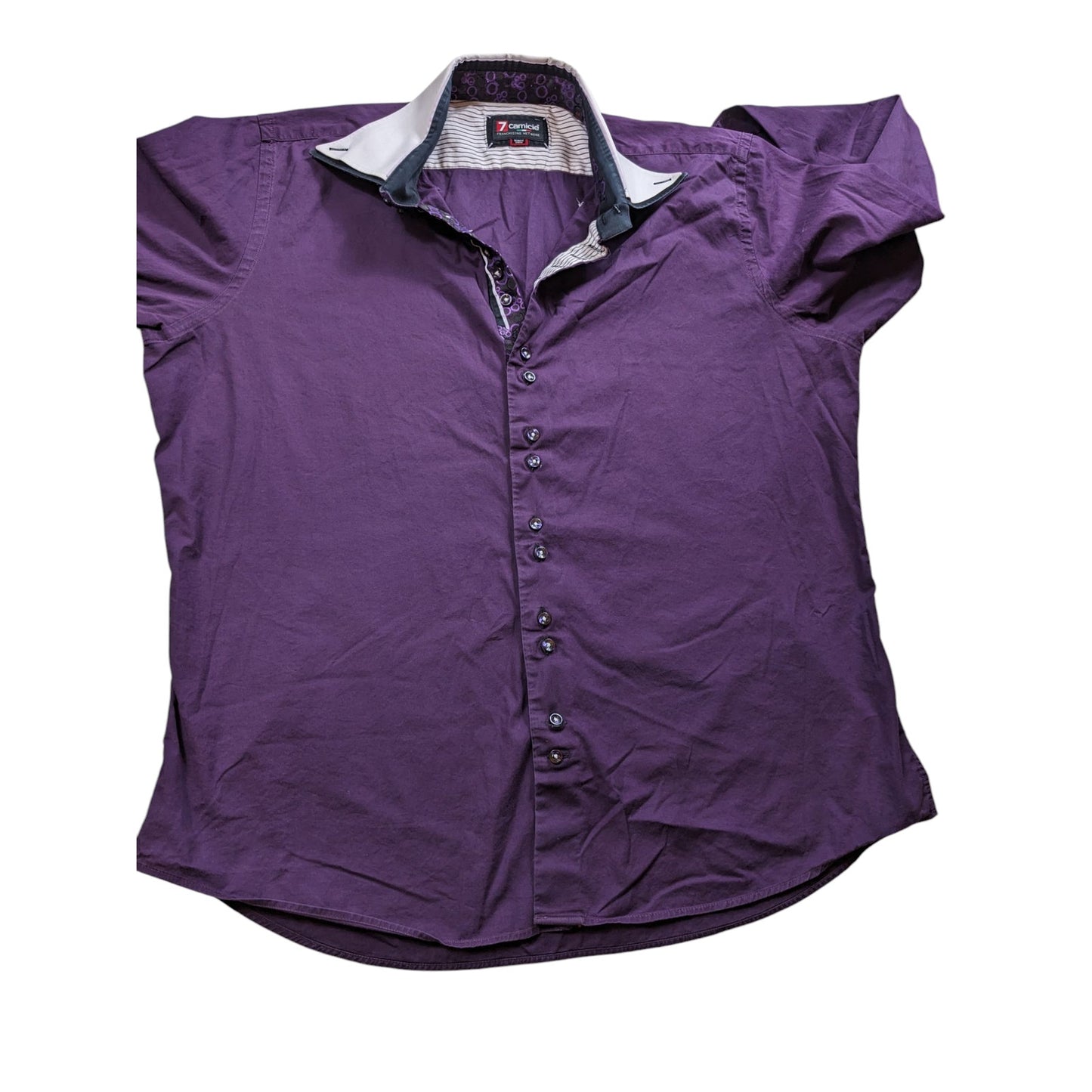 7Camicie Shirt Mens XL 17.5 44 Slim Fit Stretch Dress Purple Collar Button Up
