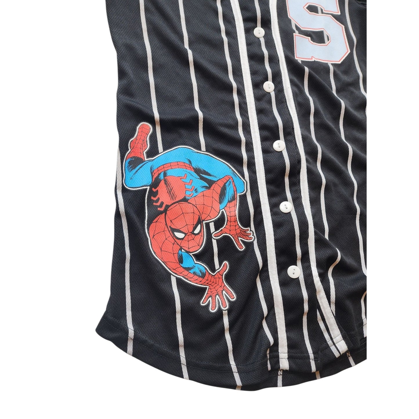 Marvel Spider Man Jersey Shirt Boys Medium Pinstripe Superhero Graphic Tee Top