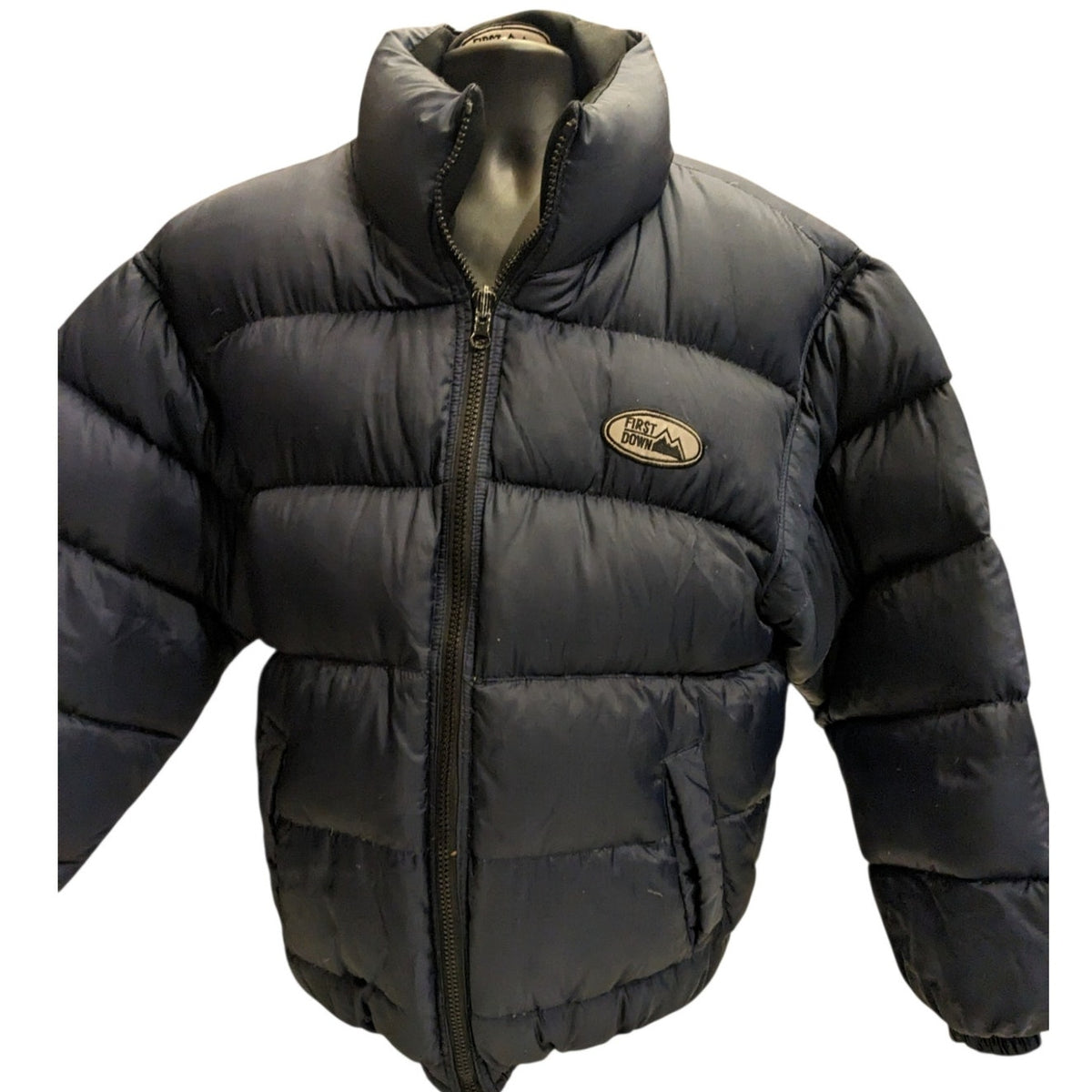 First Down Puffer Jacket Mens Medium Navy Duck Down Feather Y2K Streetwear Coat