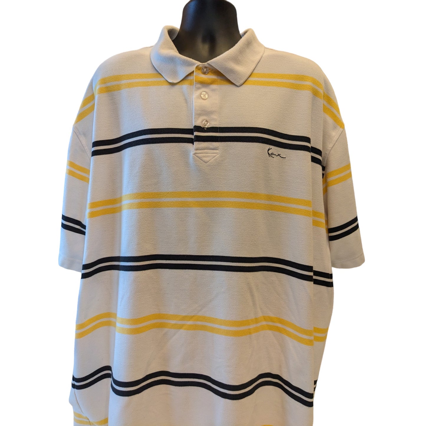 Karl Kani Gold Polo Shirt Mens 4X Golf White Yellow Black Stripes Short Sleeve