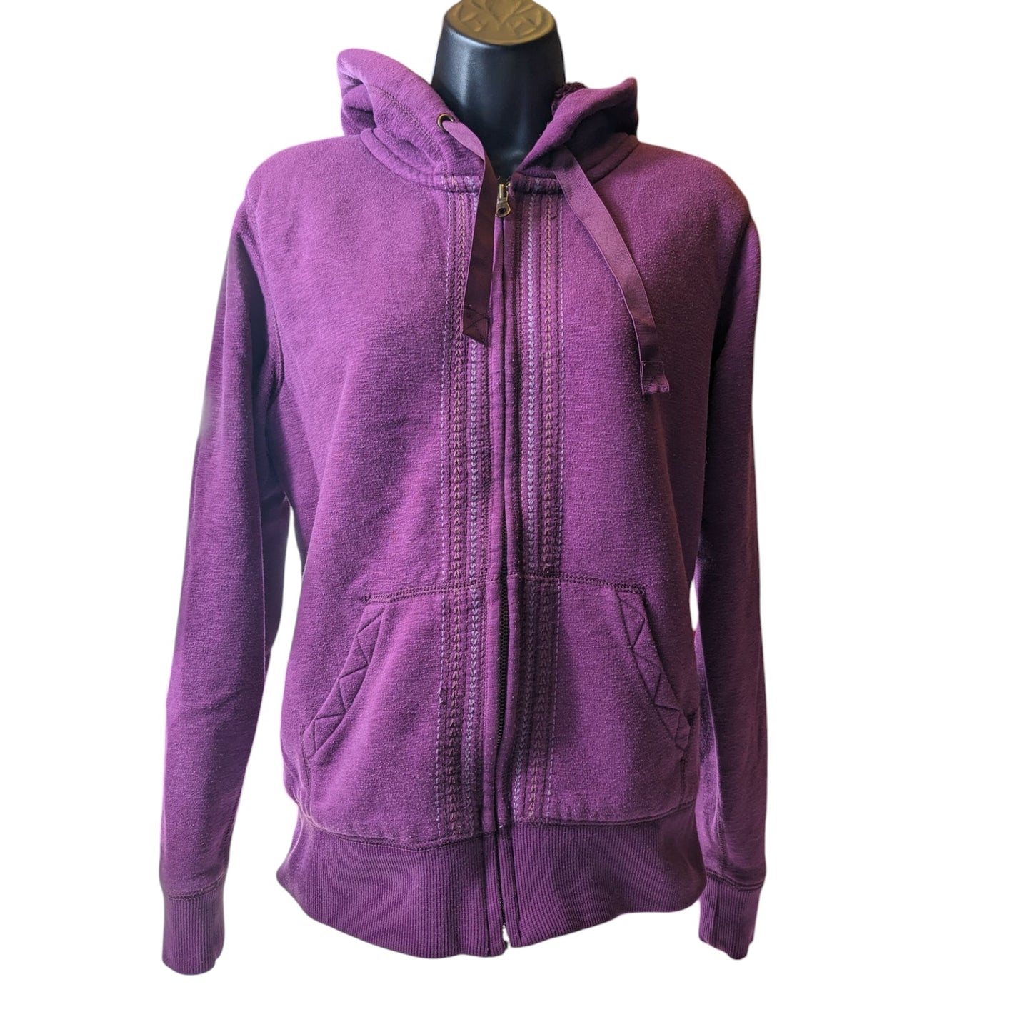 Eddie Bauer Hoodie Womens Medium Sherpa Lined Jacket Kangaroo Pockets Sweatshirt