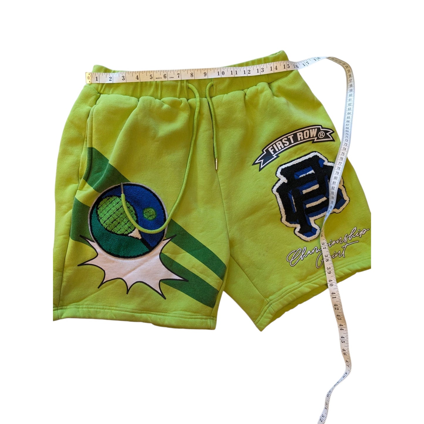 First Row Shorts Mens XL Neon Graphic Streetwear Hip Hop Style Drawstring Bold