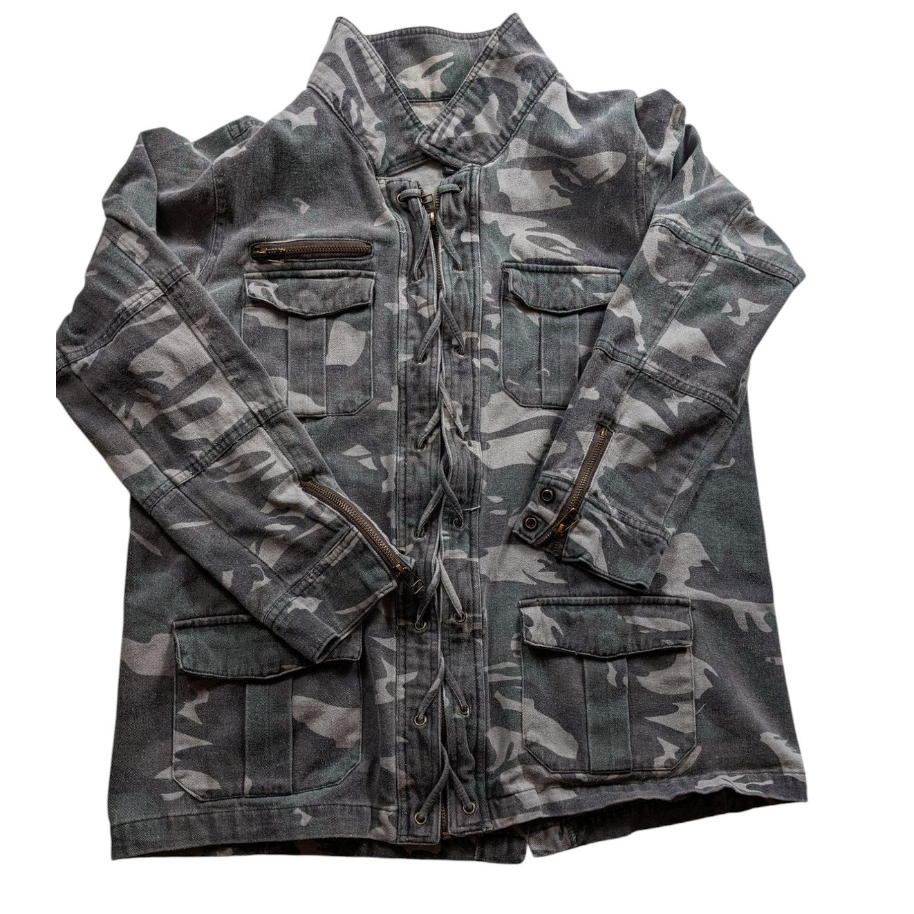 BKE Camo Utility Jacket Womens Large Military Style Zip Up Field Coat Sweatshirt