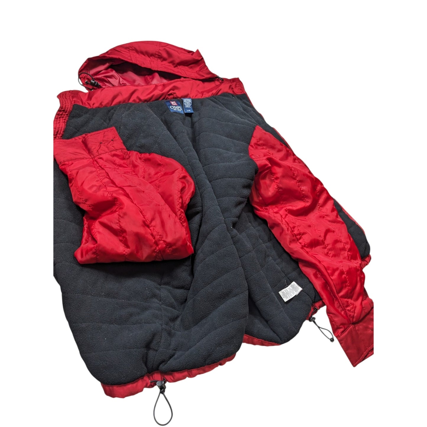 Chaps Jacket Mens Large Red Hooded Full Zip Fleece Lined Windbreaker Coat Hiking
