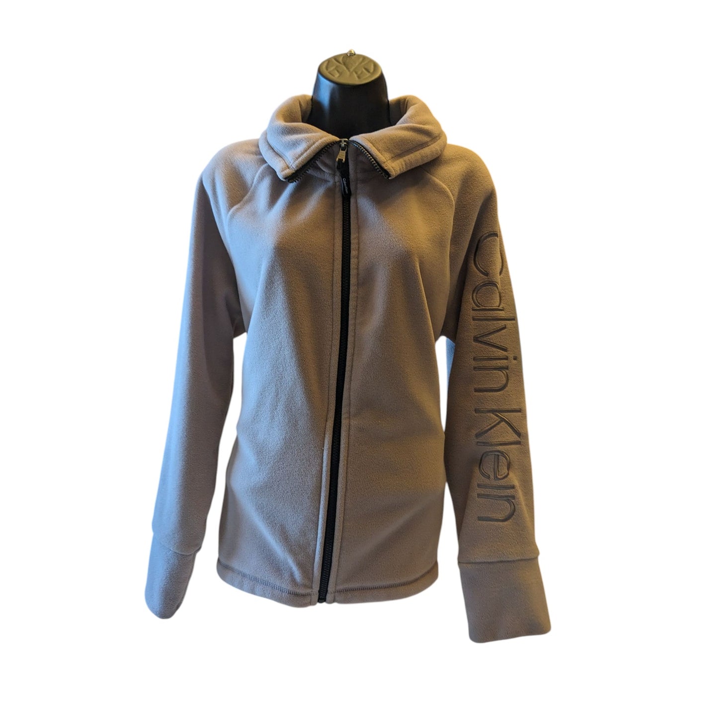 Calvin Klein Performance Fleece Jacket Women Large Zip Beige Pink Soft Warm Cozy