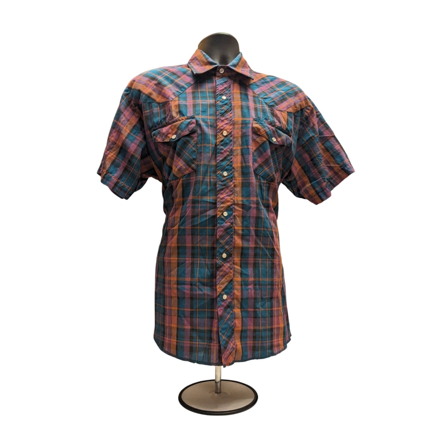 Wrangler Shirt Mens Large Plaid Western Short Sleeve Snap Buttons Cowboy Country