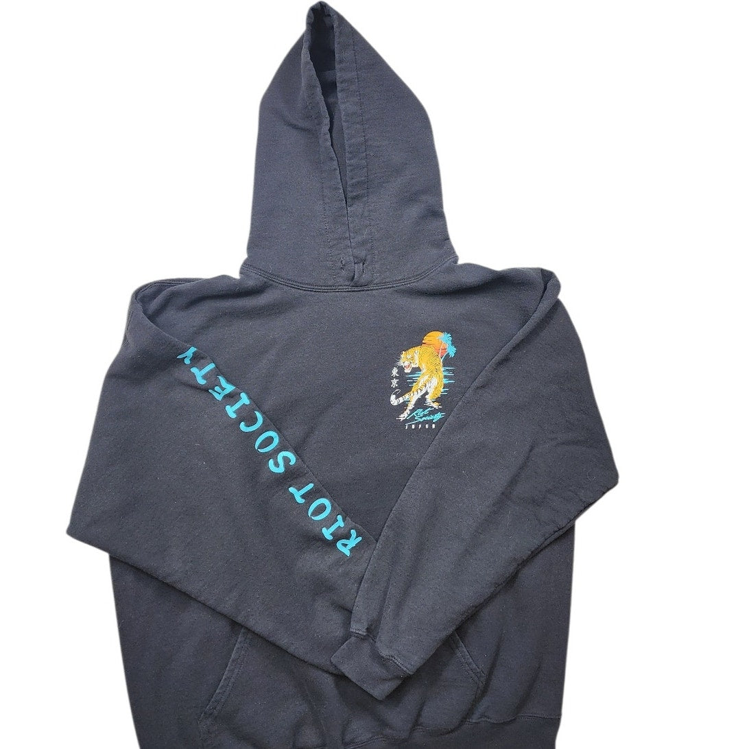 Riot Society Tiger Tokyo Hoodie Large Graphic Japan Streetwear Sunset Skater Y2K