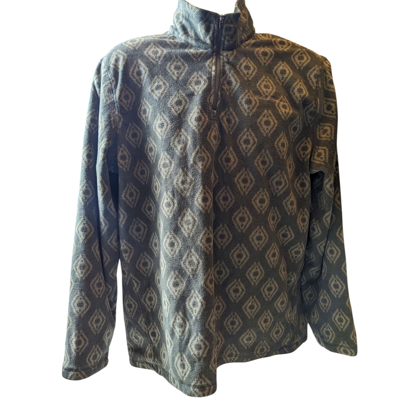 Eddie Bauer Men's Large Fleece Pullover Jacket Aztec Diamond Pattern Green