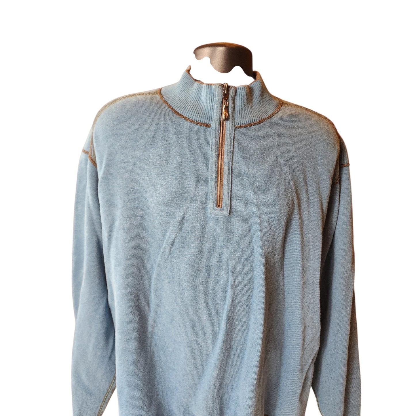 Tommy Bahama Reversible 1/4 Zip Pullover Mens 2XL Brown Blue Sweater Casual Knit