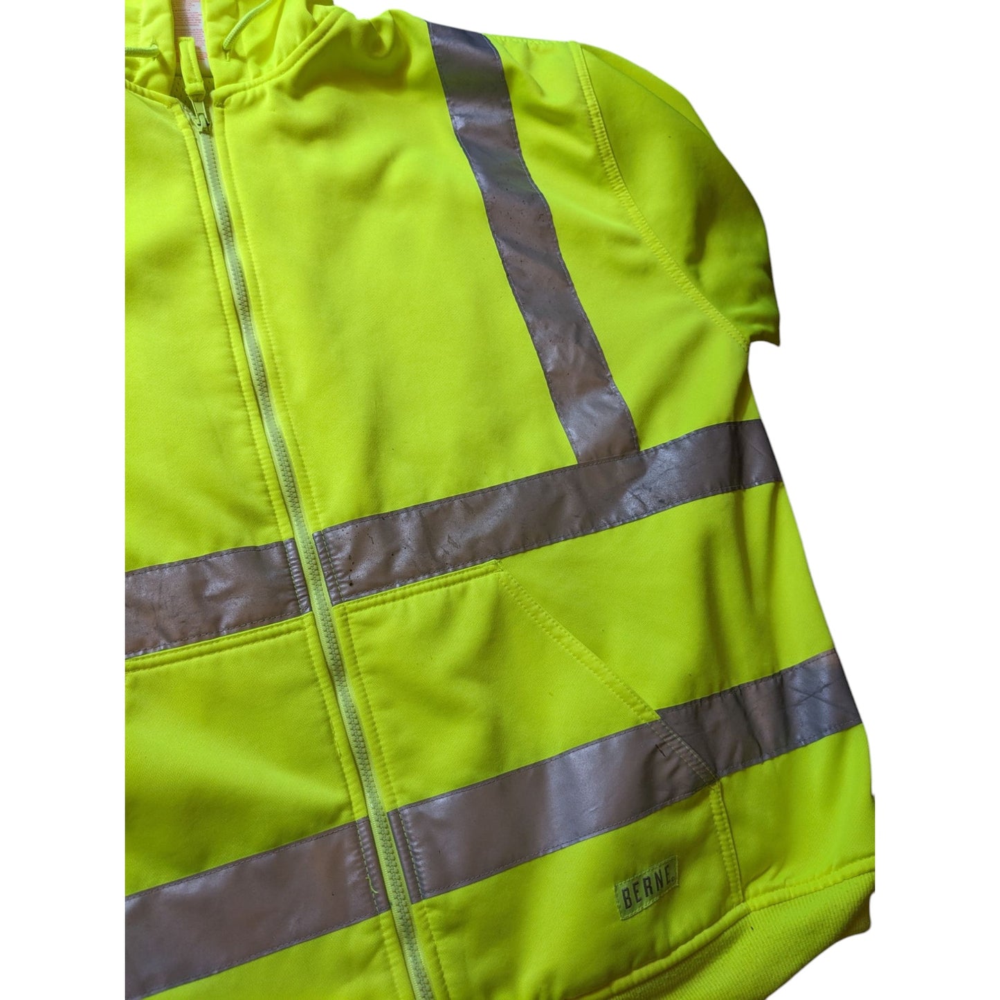 Berne Hi-Vis Hoodie Men 2XL Yellow Reflective Zip Safety Sweatshirt Construction