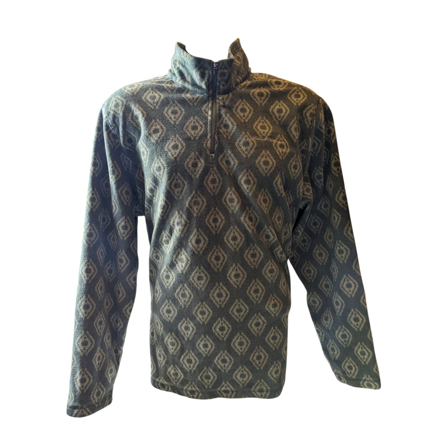 Eddie Bauer Men's Large Fleece Pullover Jacket Aztec Diamond Pattern Green