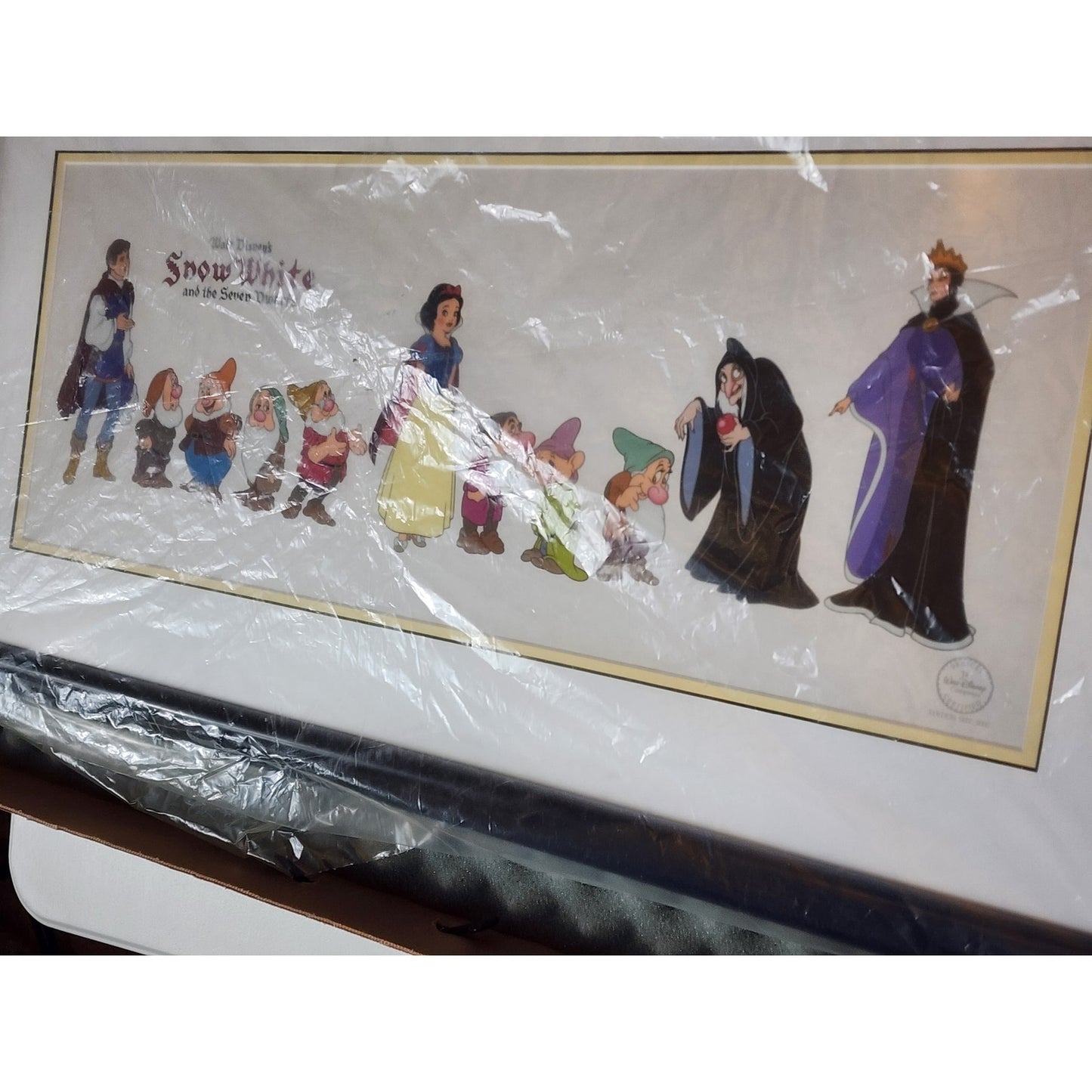Disney Sericel Snow White Seven Dwarf Cast of Characters COA Tag LE Framed 35x18