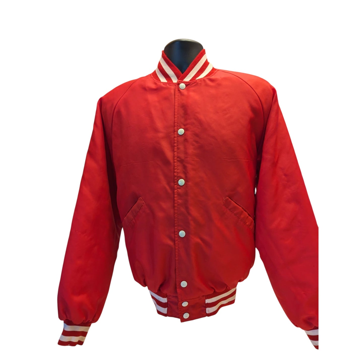 Vintage Butwin Red Satin Varsity Jacket Adult Large USA Snap Front Preppy