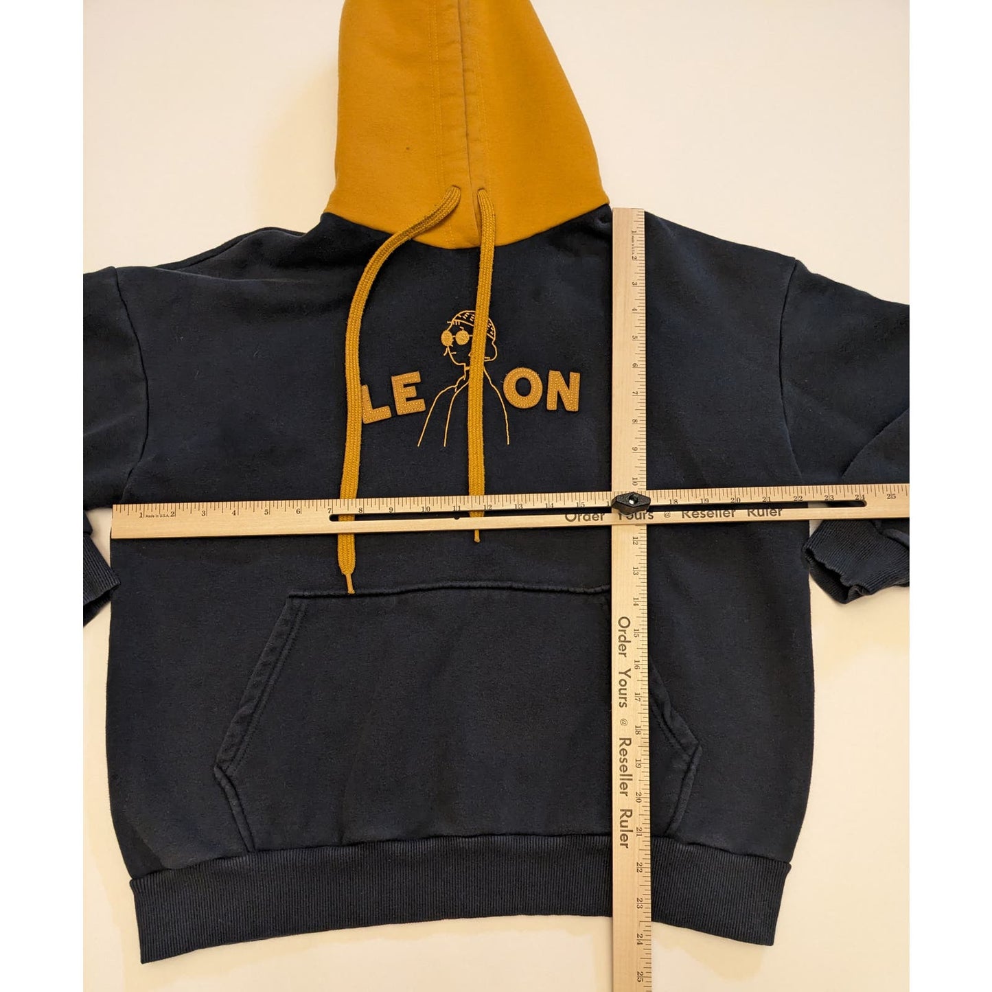 Leon Gosister Mens Small Hoodie Yellow Black Pullover Long Sleeve Streetwear
